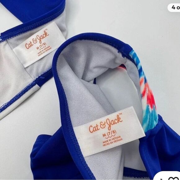 Cat & Jack Girls Blue Tie Dye Fringe Halter Neck 2 Piece Swimsuit Size 7-8 M - Picture 3 of 4